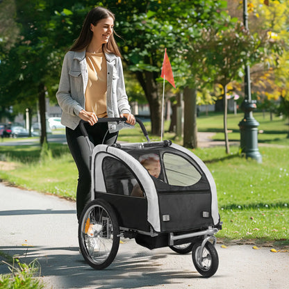 2-in-1 Bike Trailer, Foldable 2-Seat Stroller, 5-Point Harness, Black Kids Bike Trailers at Gallery Canada