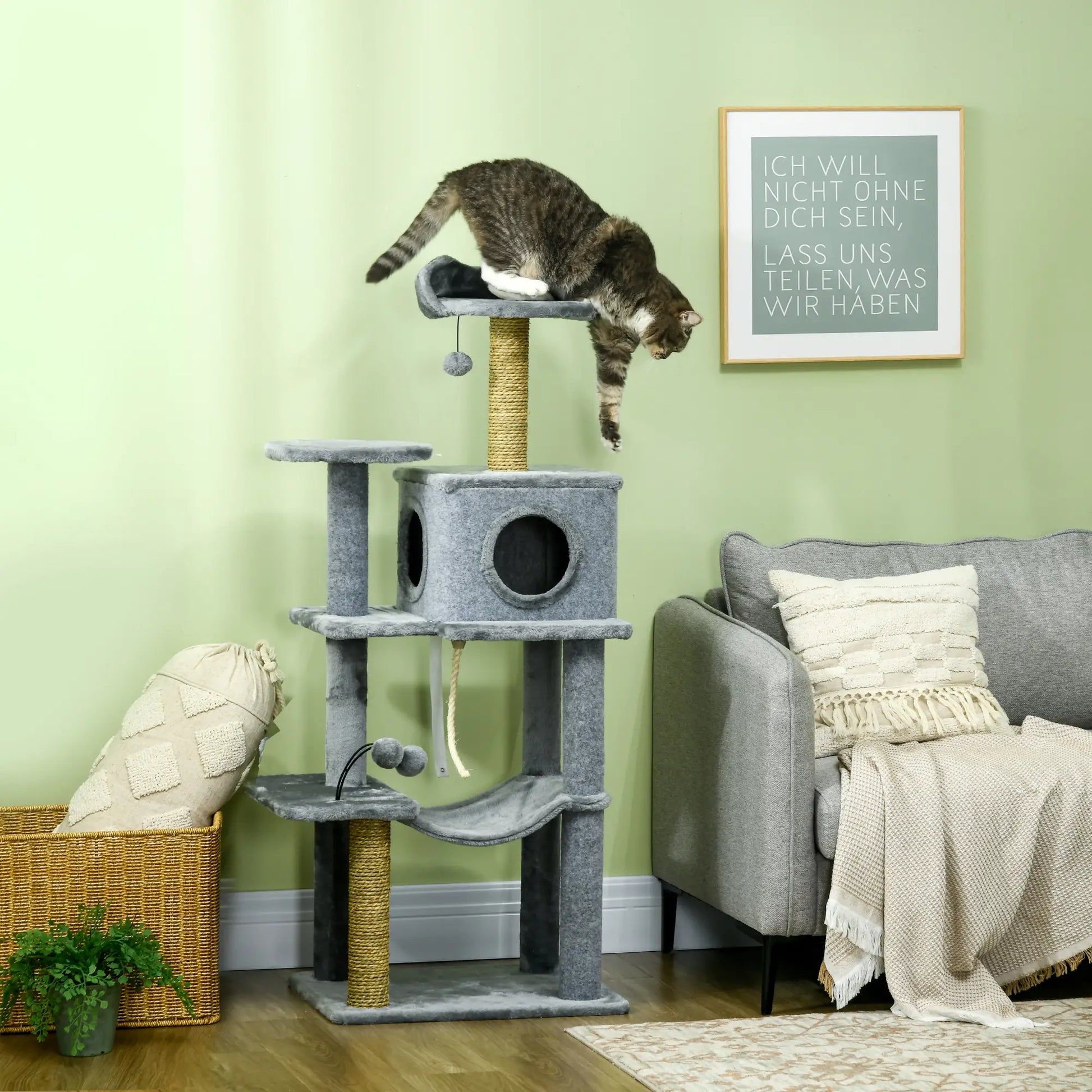 54" Cat Tree for Large Cats, Hammock, Scratching Post, Condo, Grey Cat Towers at Gallery Canada
