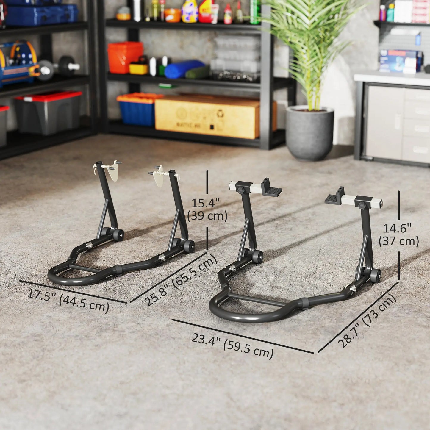 Motorcycle Stand Set, 850 lbs Capacity, Front Rear Wheel Lift, Black Automotive at Gallery Canada