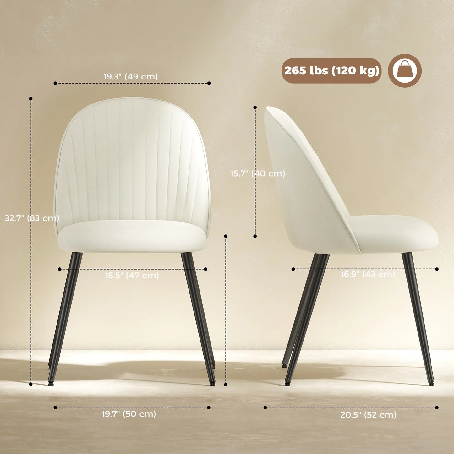Set of 4 Modern Dining Chairs, Velvet Upholstered, Cream White, Cream White Bar Stools at Gallery Canada