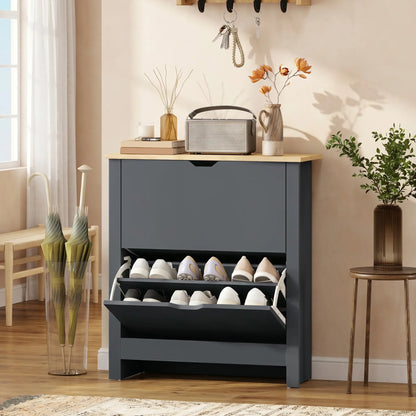 Shoe Storage Cabinet, 2 Flip Drawers, Adjustable Shelves, 12 Pairs, Dark Grey Shoe Storage Cabinets & Racks at Gallery Canada