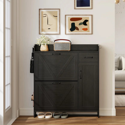 Farmhouse Shoe Storage Cabinet, Side Cabinet, Adjustable Shelves, Black Shoe Storage Cabinets & Racks at Gallery Canada