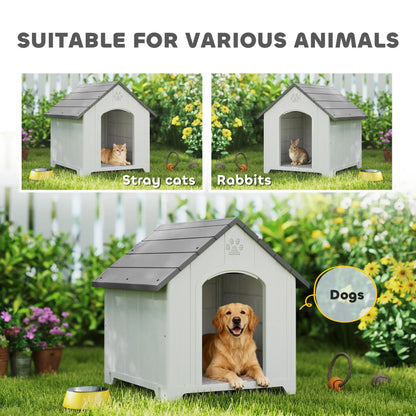 Large Plastic Dog House Outdoor Indoor, Water Resistant Puppy Shelter with Base Support, 34.6" L x 31.1" W x 35" H