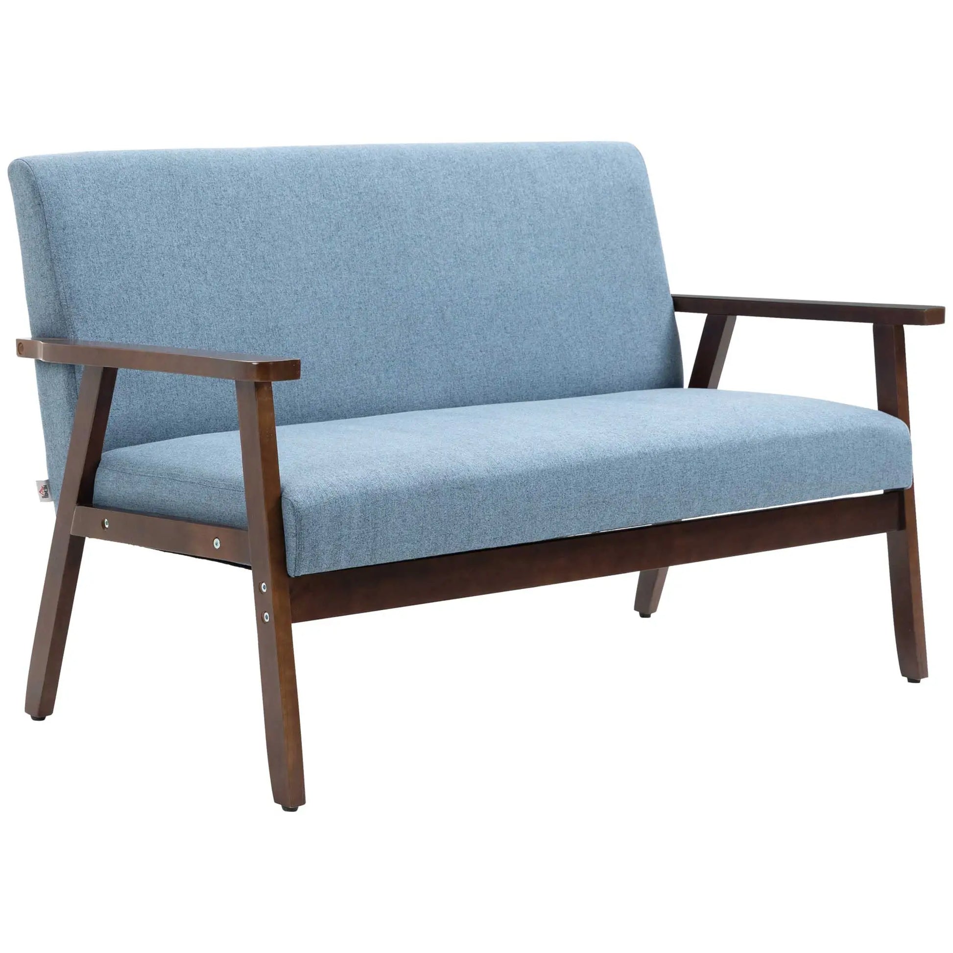 Compact Loveseat Sofa, Linen Fabric, Double Seat, Rubber Wood Legs, Blue 2-Seater Sofas at Gallery Canada