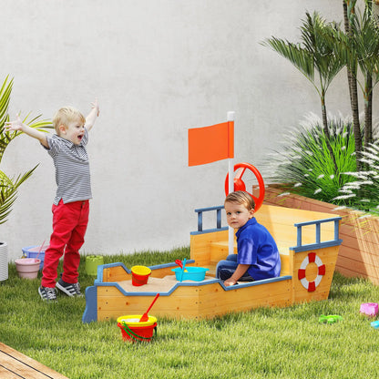 Kids Wooden Pirate Ship Sandbox, Outdoor Playset w/ Bench Seat, 3-6 Years Sandboxes & Accessories at Gallery Canada