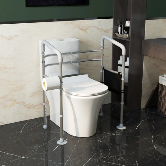 Cadre de sécurité pour toilettes autonome, hauteur et largeur ajustables, barre de soutien de 300 lb, poignées rembourrées