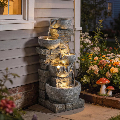 31.5" Tall 5 Tiers Cascading Water Fountain, Mixed, Outdoor Garden Patio Decor Water Fountains at Gallery Canada
