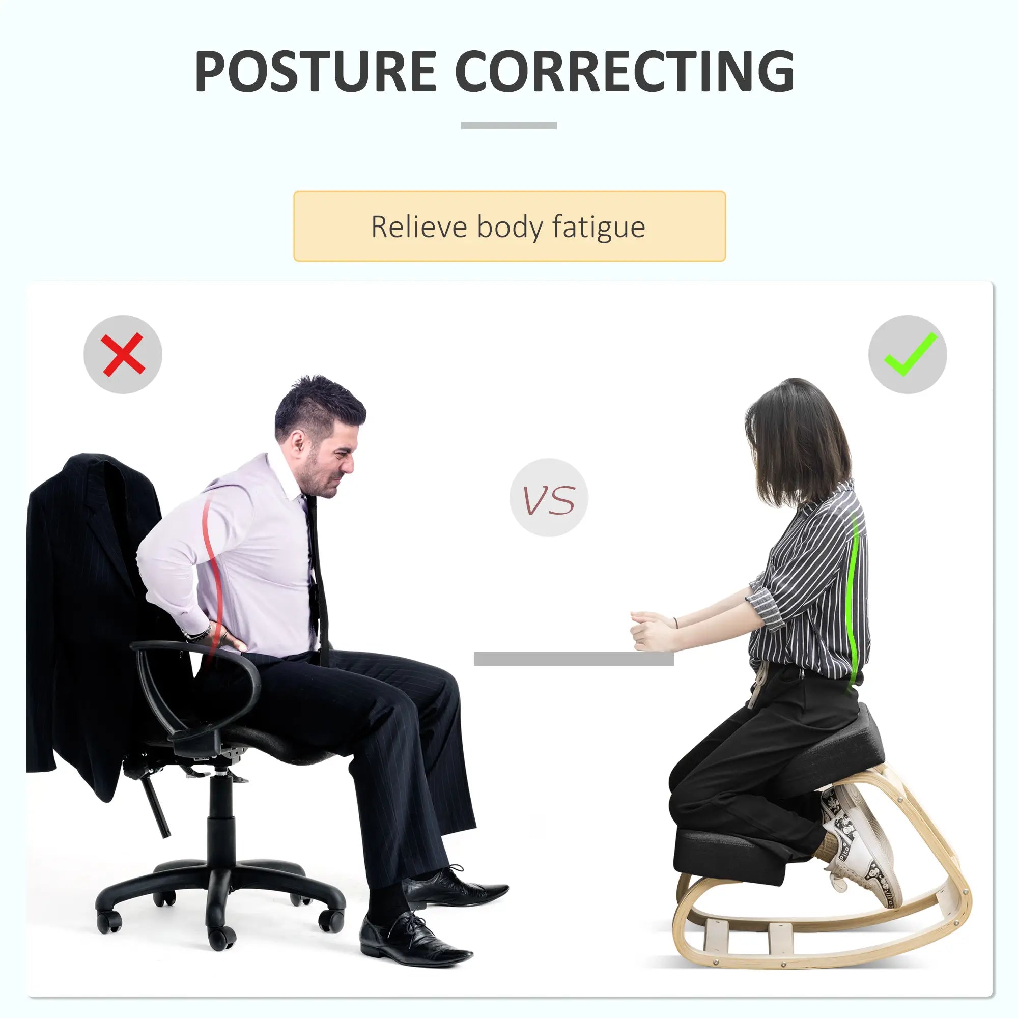 Ergonomic Kneeling Chair, Wood Stool with Thick Pads, Black Office Chairs at Gallery Canada
