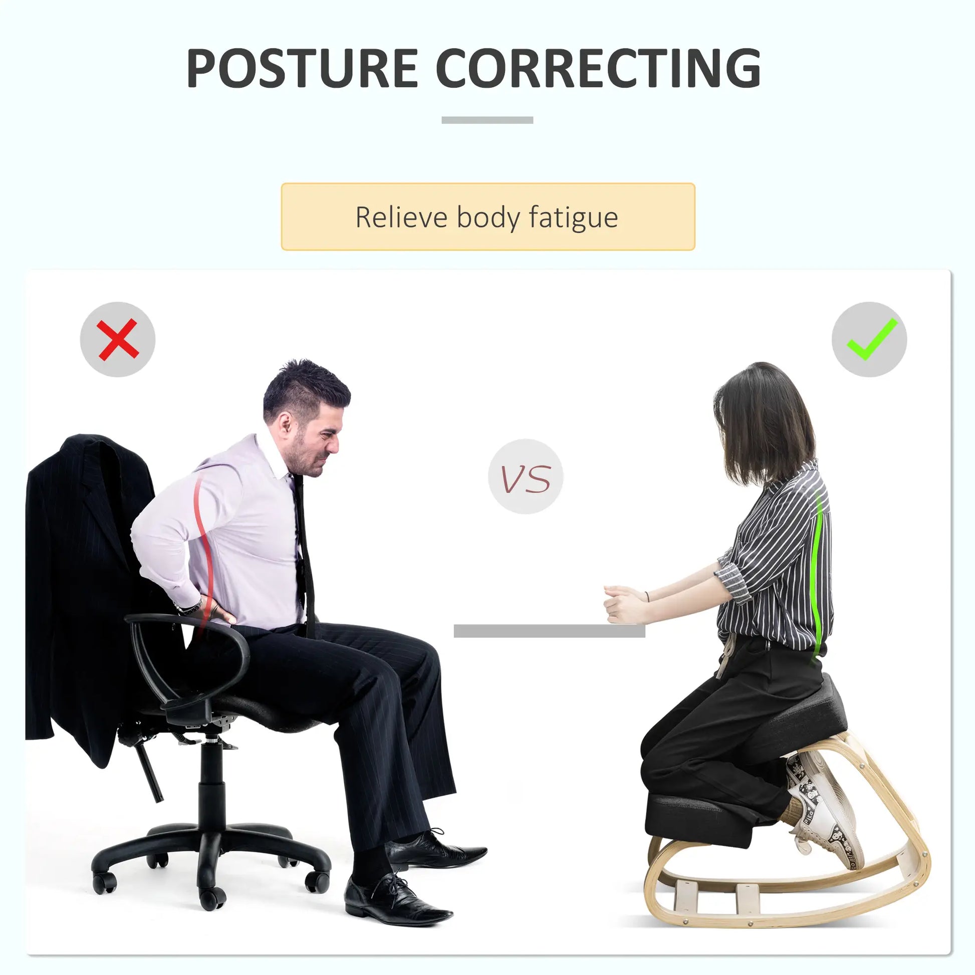 Ergonomic Kneeling Chair, Wood Stool with Thick Pads, Black Office Chairs at Gallery Canada