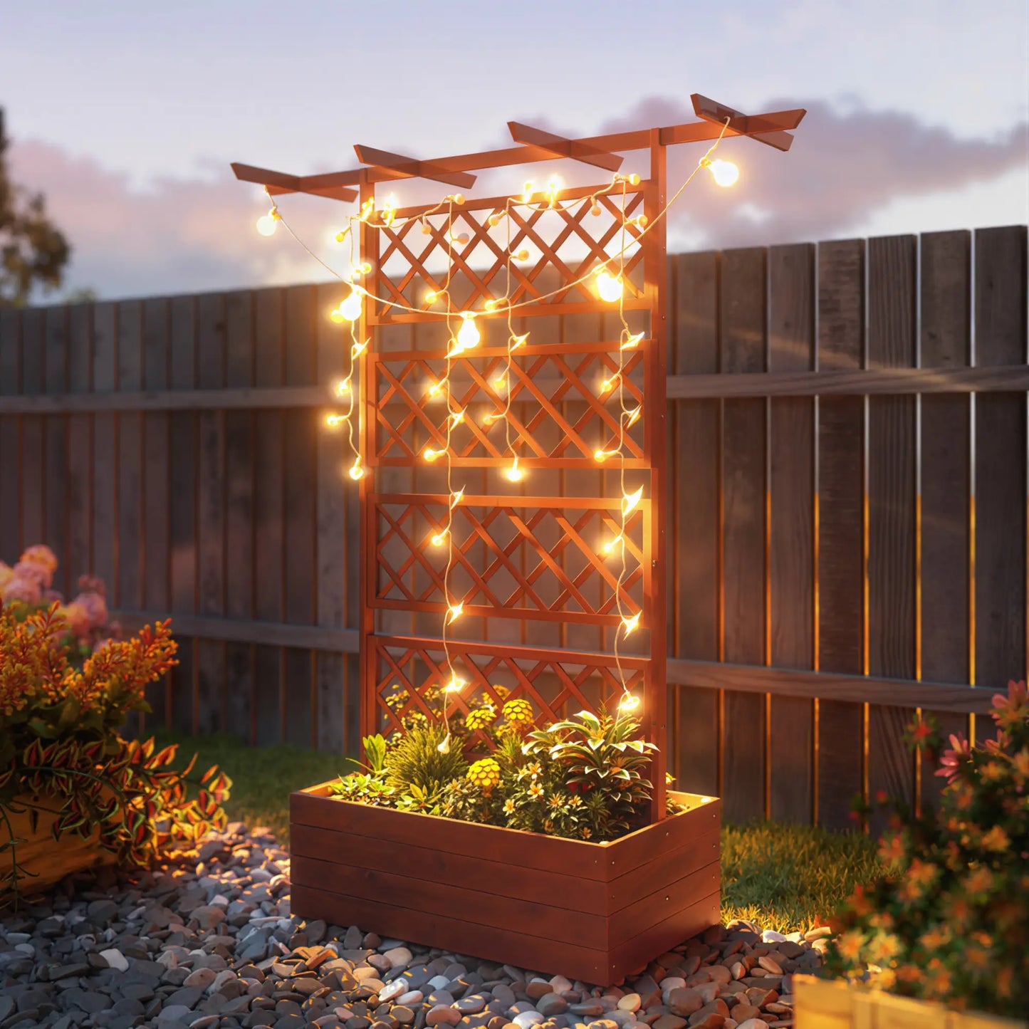 Wooden Planter with Trellis, Raised Garden Bed, Orange Raised Garden Beds at Gallery Canada