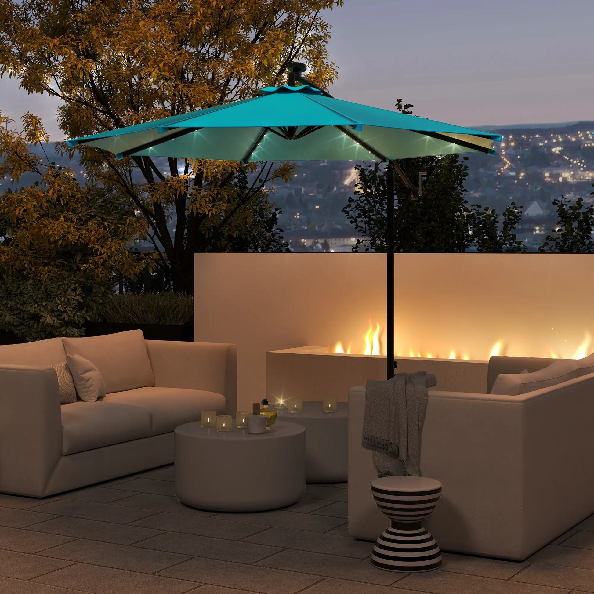 10ft Outdoor Cantilever Umbrella, Solar Lights, Adjustable Angle, Turquoise Offset Cantilever Umbrellas at Gallery Canada