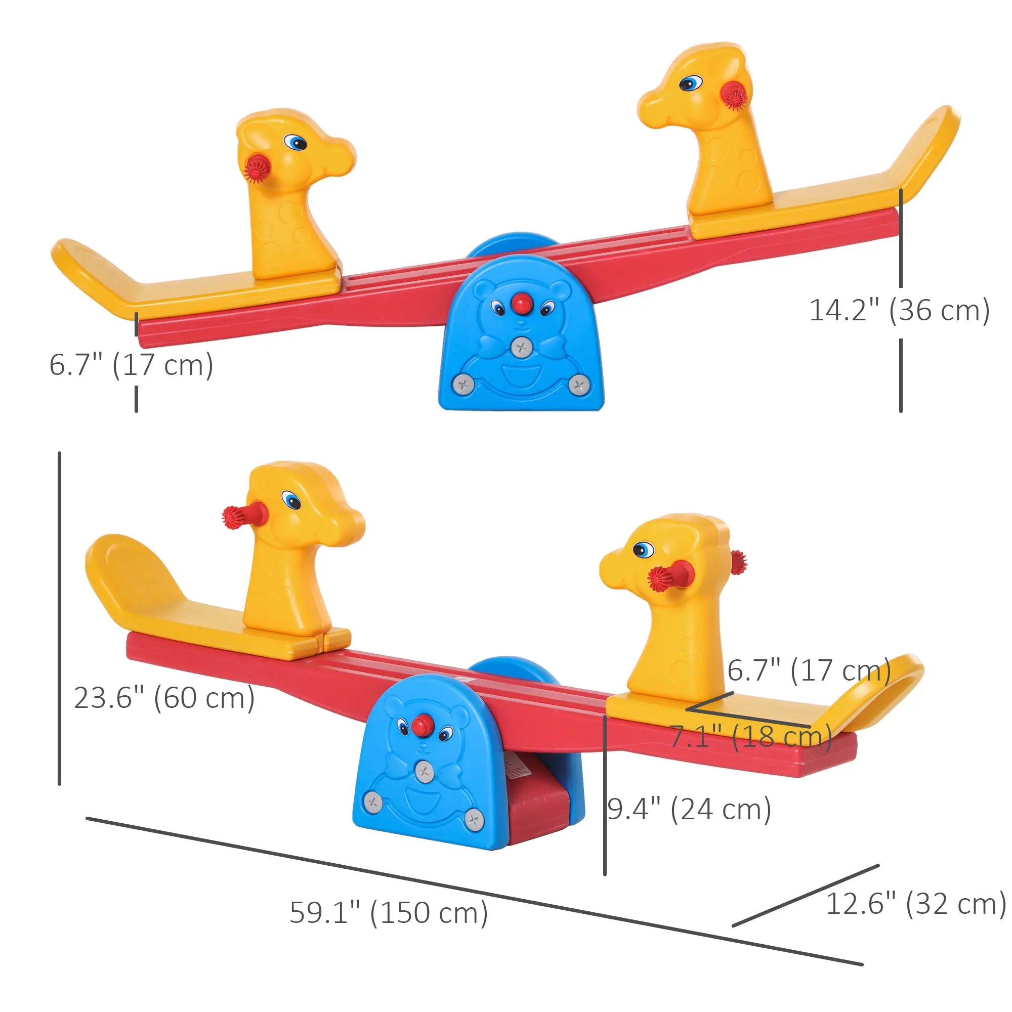 Kids Seesaw, 2 Seats with Easy-Grip Handles, Indoor Outdoor, 12-48 Months, Multicolor Gym Sets & Swings at Gallery Canada