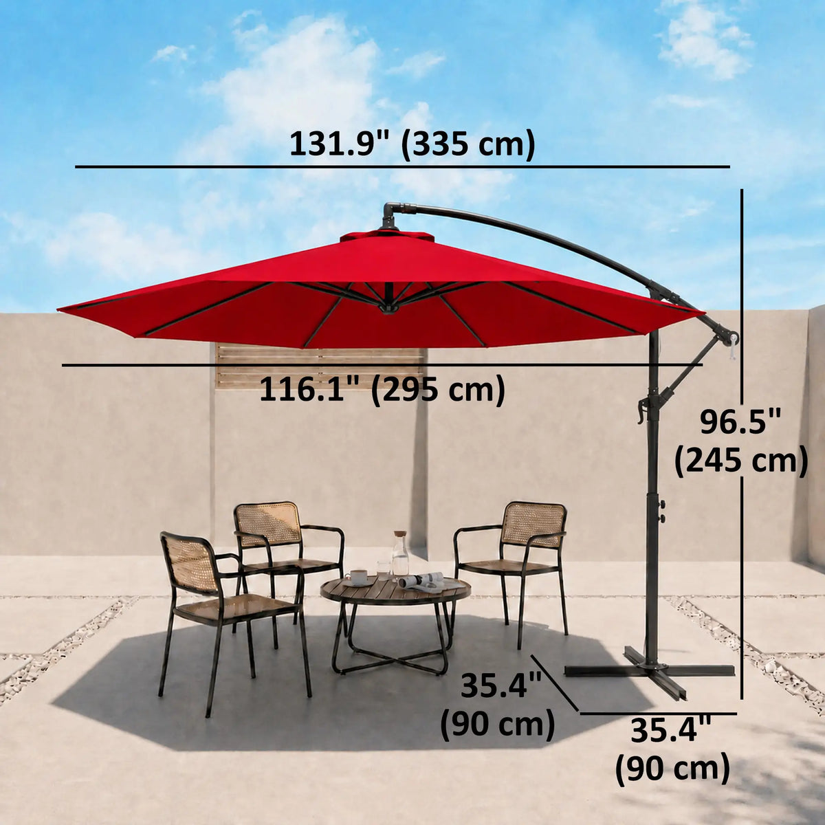 9.7ft Offset Patio Umbrella, Crank Handle, 8 Ribs, Cross Base, Wine Red Offset Cantilever Umbrellas at Gallery Canada
