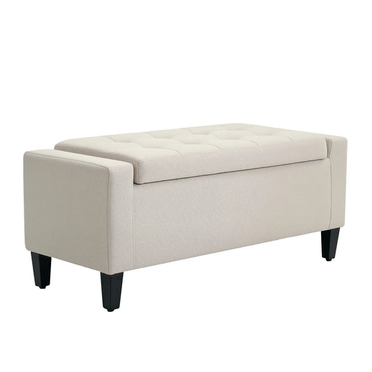 Storage Ottoman Bench, Tufted Linen Fabric, Flip Top, Beige Storage Ottomans & Benches Beige at Gallery Canada