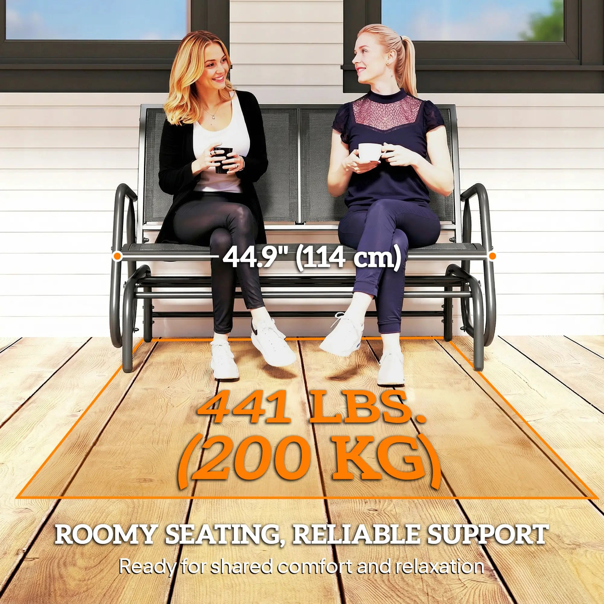 Outdoor Glider Bench, 2 Seater Garden Patio Chair, Black Outdoor Gliders at Gallery Canada