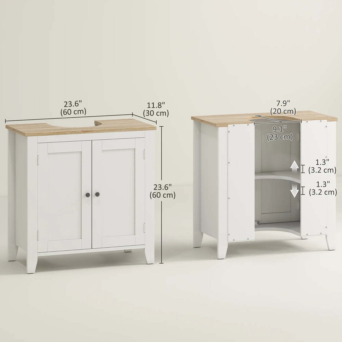 Bathroom Sink Vanity Unit, U-Shape Design, Adjustable Shelf, White Bathroom Cabinets at Gallery Canada