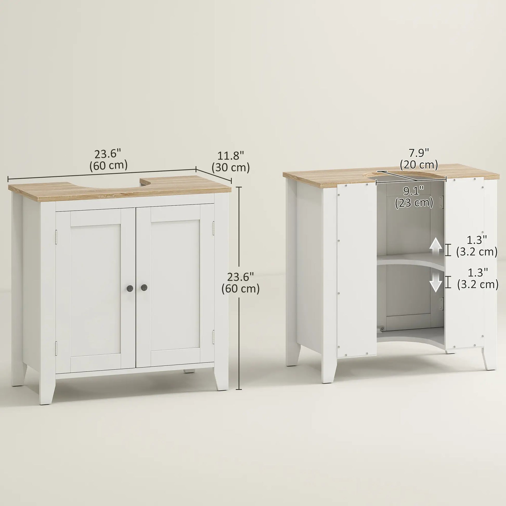 Bathroom Sink Vanity Unit, U-Shape Design, Adjustable Shelf, White Bathroom Cabinets at Gallery Canada