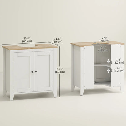 Bathroom Sink Vanity Unit, U-Shape Design, Adjustable Shelf, White Bathroom Cabinets at Gallery Canada