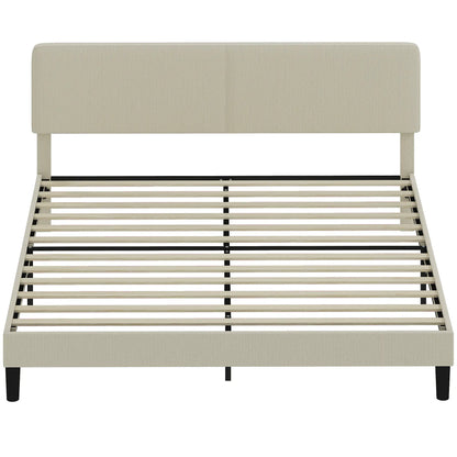 King Size Bed Frame, Adjustable Upholstered Headboard, Wood Slat Support, Light Grey Bed Frames Light Grey at Gallery Canada
