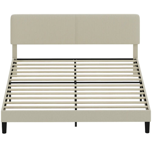 King Size Bed Frame, Adjustable Upholstered Headboard, Wood Slat Support, Light Grey