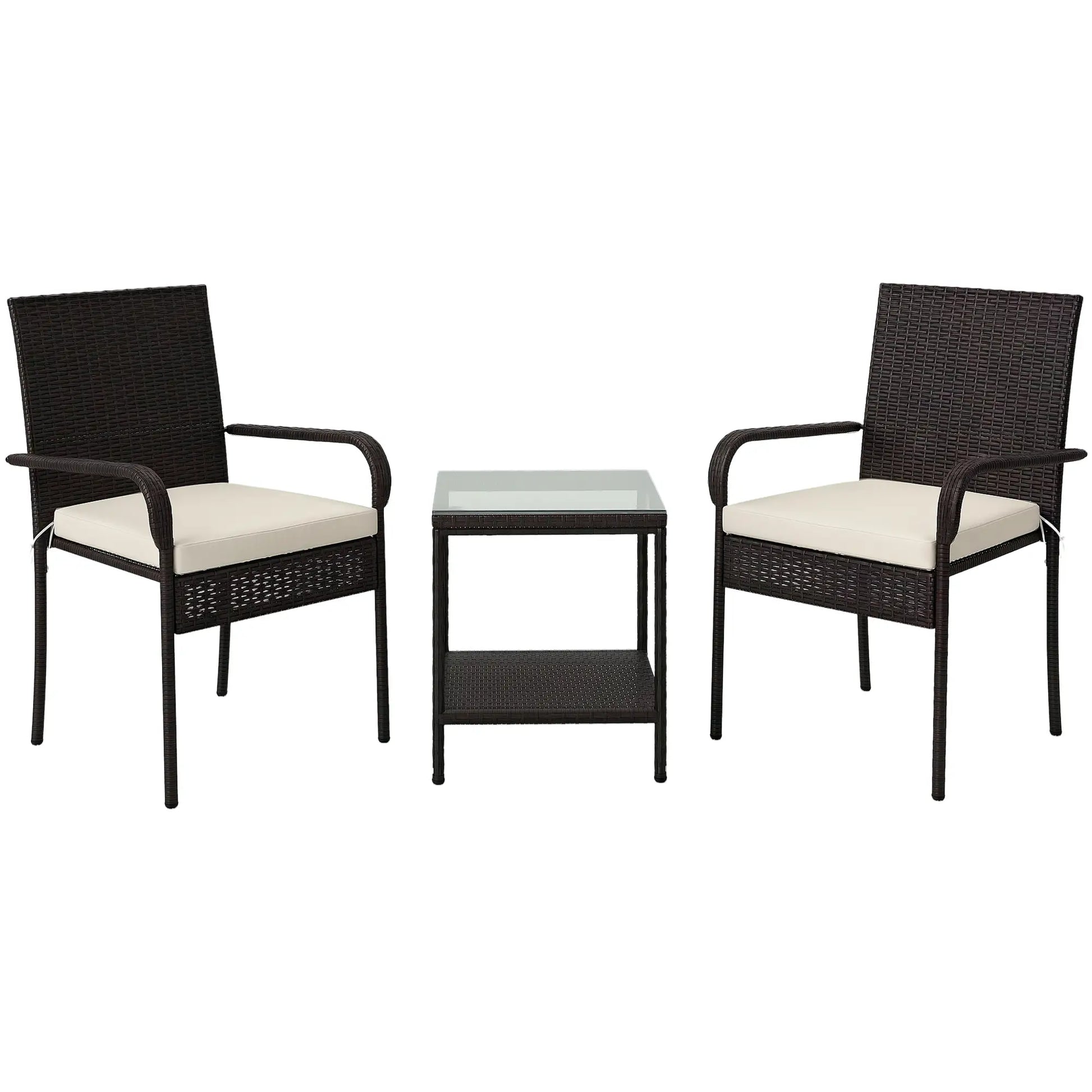 3 Piece Wicker Patio Set, Stackable Chairs, Washable Cushion, Tempered Glass Top, Brown Bistro Sets at Gallery Canada
