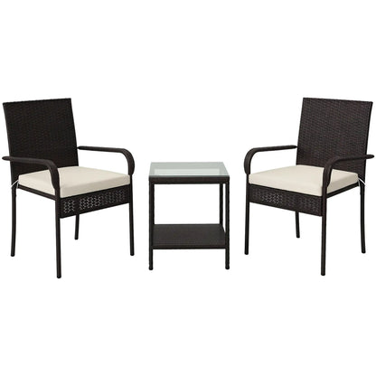 3 Piece Wicker Patio Set, Stackable Chairs, Washable Cushion, Tempered Glass Top, Brown Bistro Sets at Gallery Canada