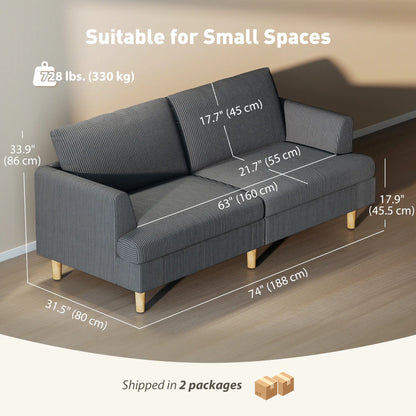 3 Seater Sofa, 74" Corduroy Couch, Solid Wood Legs, Dark Grey 3-Seater Sofas at Gallery Canada