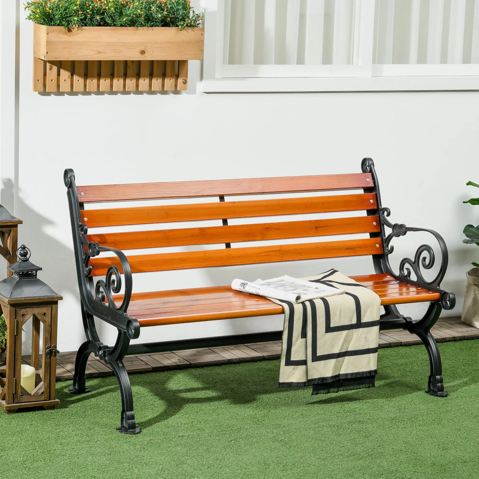 47 Inch Outdoor Garden Bench, Patio Loveseat, 528 lbs. Capacity, Teak Color Outdoor Benches at Gallery Canada