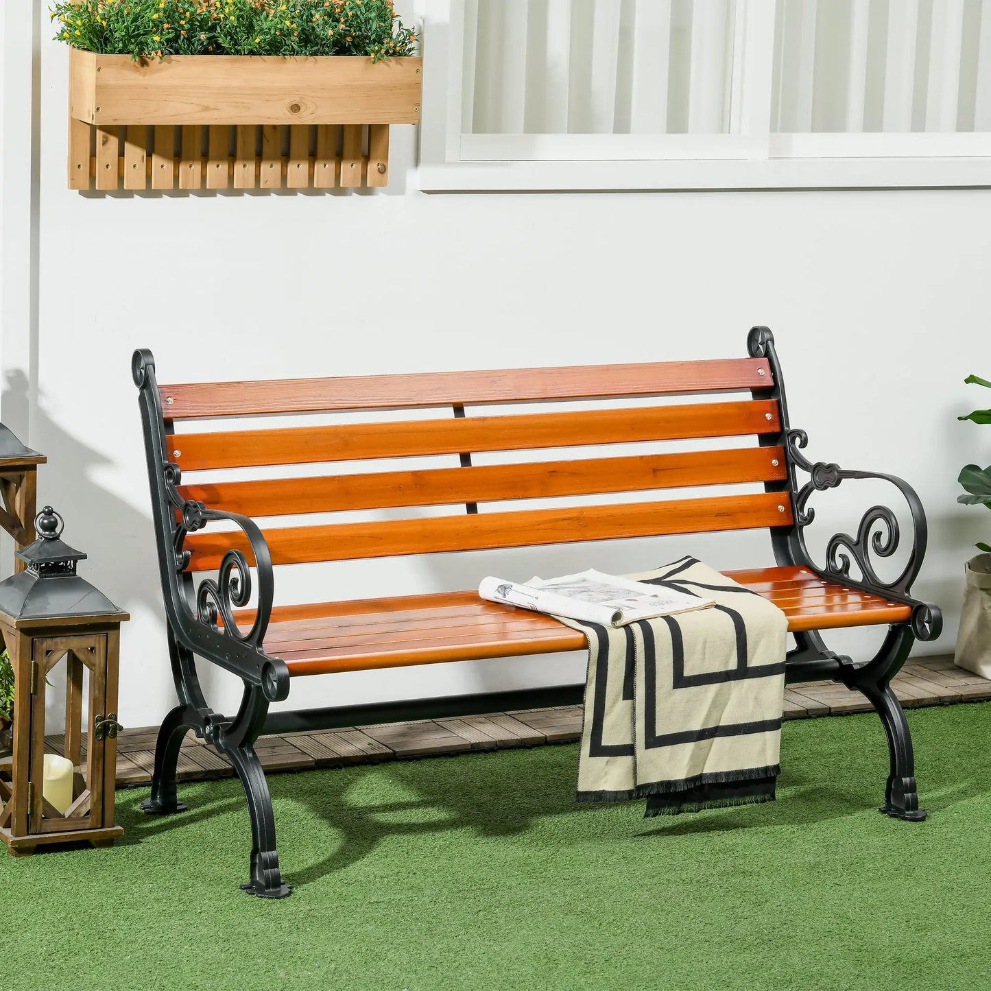 47 Inch Outdoor Garden Bench, Patio Loveseat, 528 lbs. Capacity, Teak Color Outdoor Benches at Gallery Canada