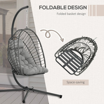 Hanging Egg Chair With Stand, Foldable Wicker Rattan Swing, Light Grey Patio Swings with Stand at Gallery Canada