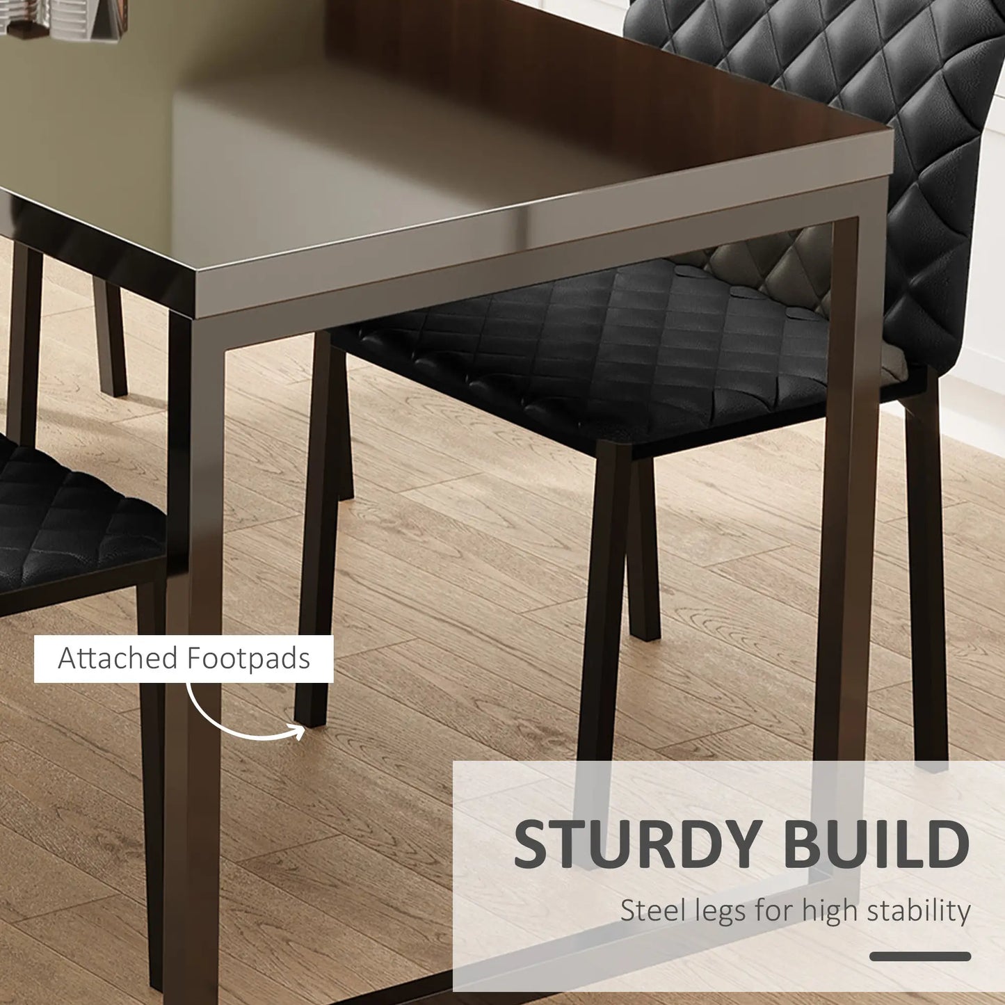 Modern Dining Chairs Set of 4, Upholstered Faux Leather, Black Bar Stools at Gallery Canada