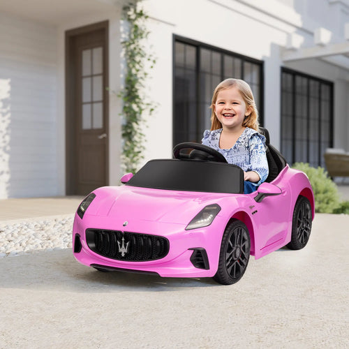 12V Maserati Gran Turismo Licensed Kids Electric Car w/ Remote Control, Soft Start, LED Lights, Music, Horn, MP3, Pink