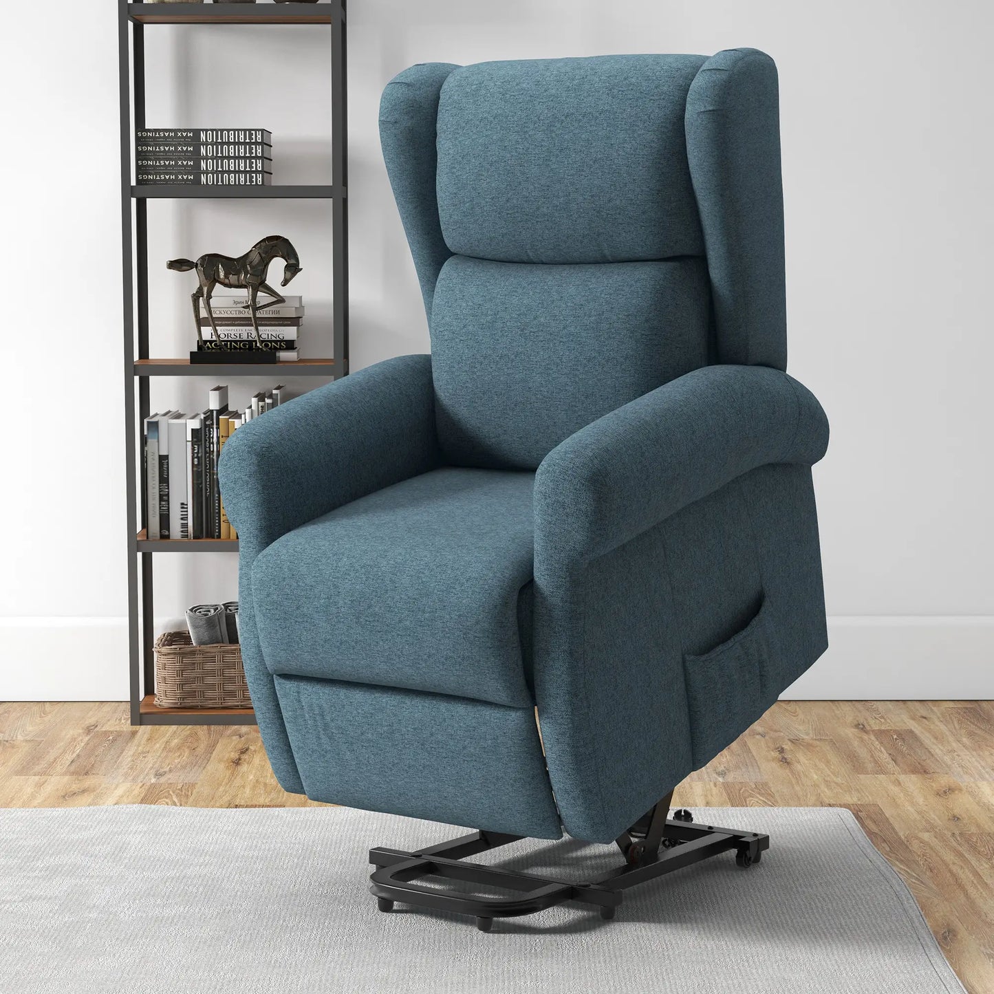 Wingback Lift Chair, Power Recliner with Footrest, Remote, Side Pockets, Blue Electric Power Lift Chairs at Gallery Canada