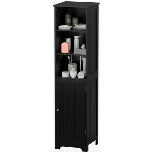 Tall Bathroom Storage Cabinet, Freestanding with Adjustable Shelf, 3 Open Shelves, Black Bathroom Cabinets Black at Gallery Canada