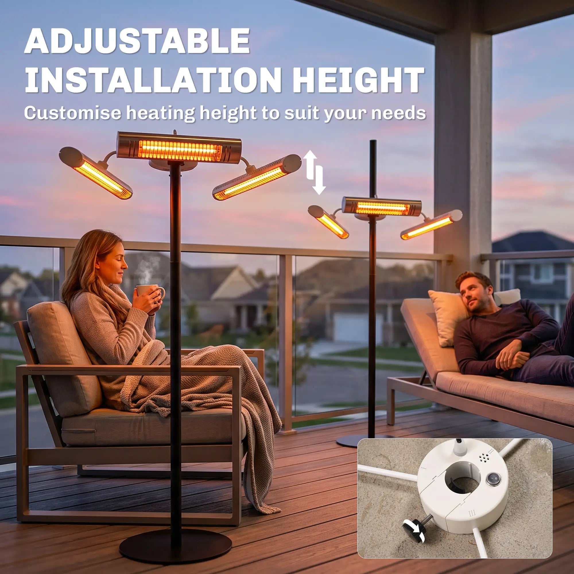 Electric Patio Heater, 3 Heating Panels, Infrared Remote, Silver Electric Tower Heaters at Gallery Canada