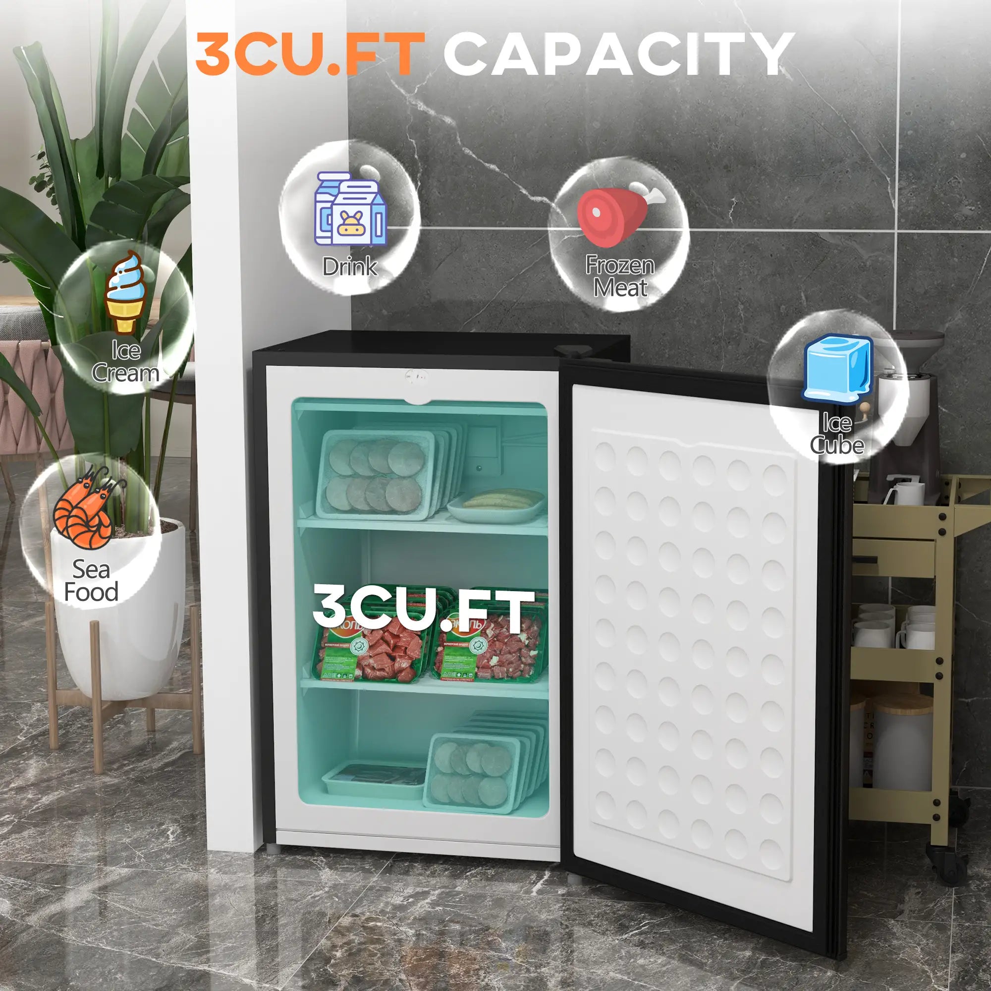 3 Cu.Ft Upright Freezer, Reversible Door, Adjustable Thermostat, Black Small Kitchen Appliances at Gallery Canada