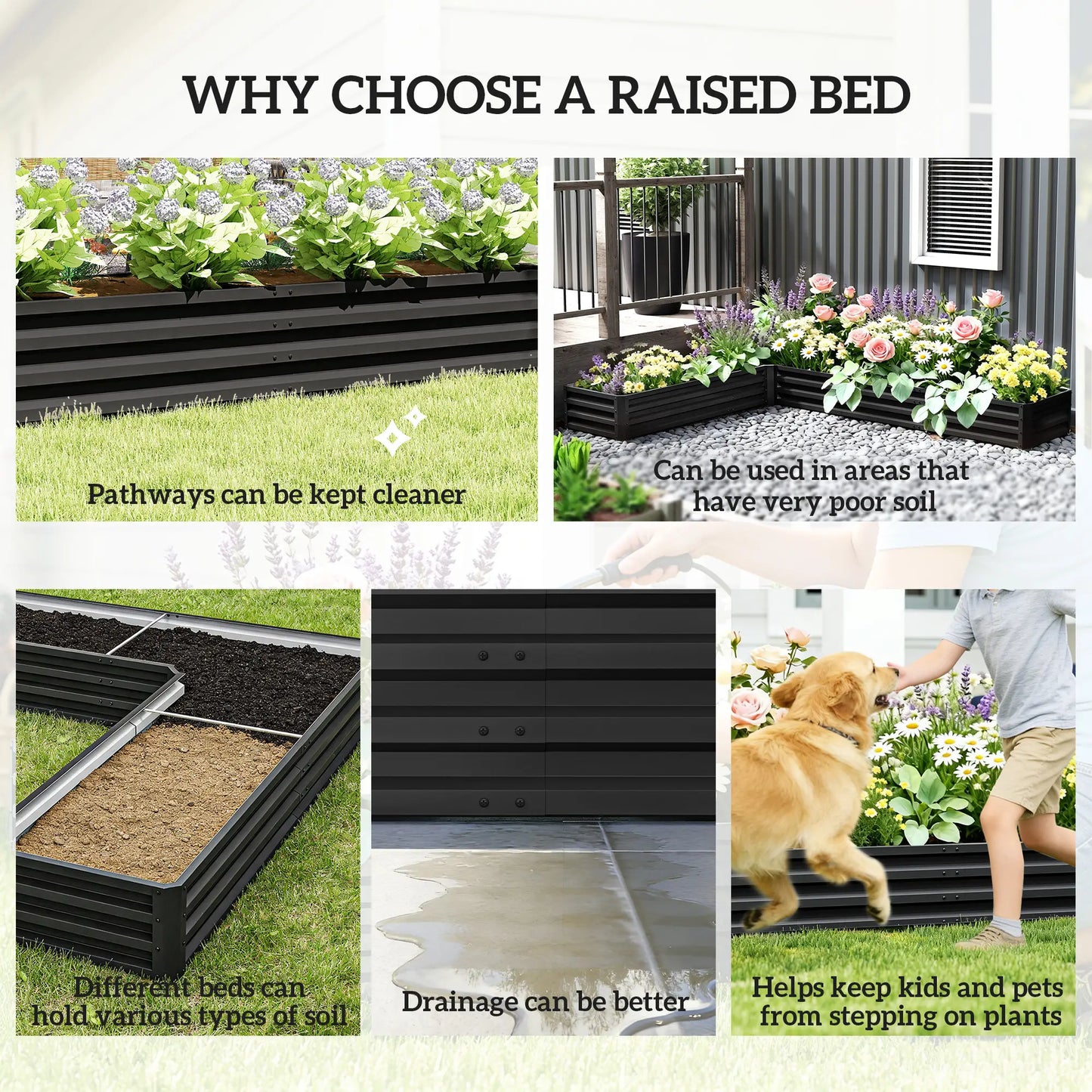 L-Shaped Raised Garden Bed, 82" x 109" x 12", Black Galvanized Steel Planter Box, Black Galvanized Planter Boxes at Gallery Canada