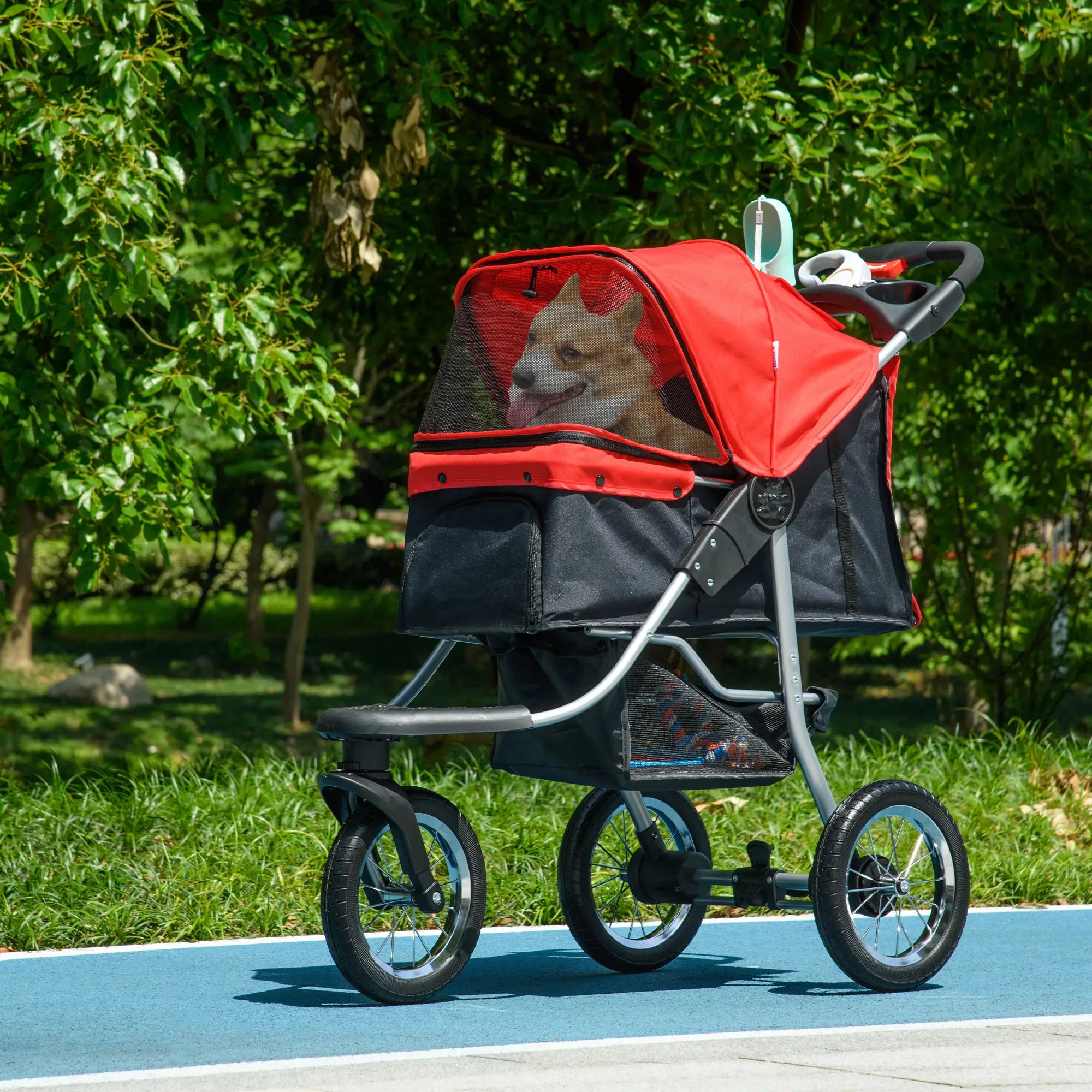 Lightweight Pet Stroller, 3-Rubber Wheels, Adjustable Canopy, Zippered Mesh, Red Dog Bike Trailers & Strollers at Gallery Canada