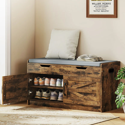 Shoe Storage Bench, 2-Tier Cabinet, Flip-Top, Padded Cushion, Rustic Brown Shoe Storage Cabinets & Racks at Gallery Canada