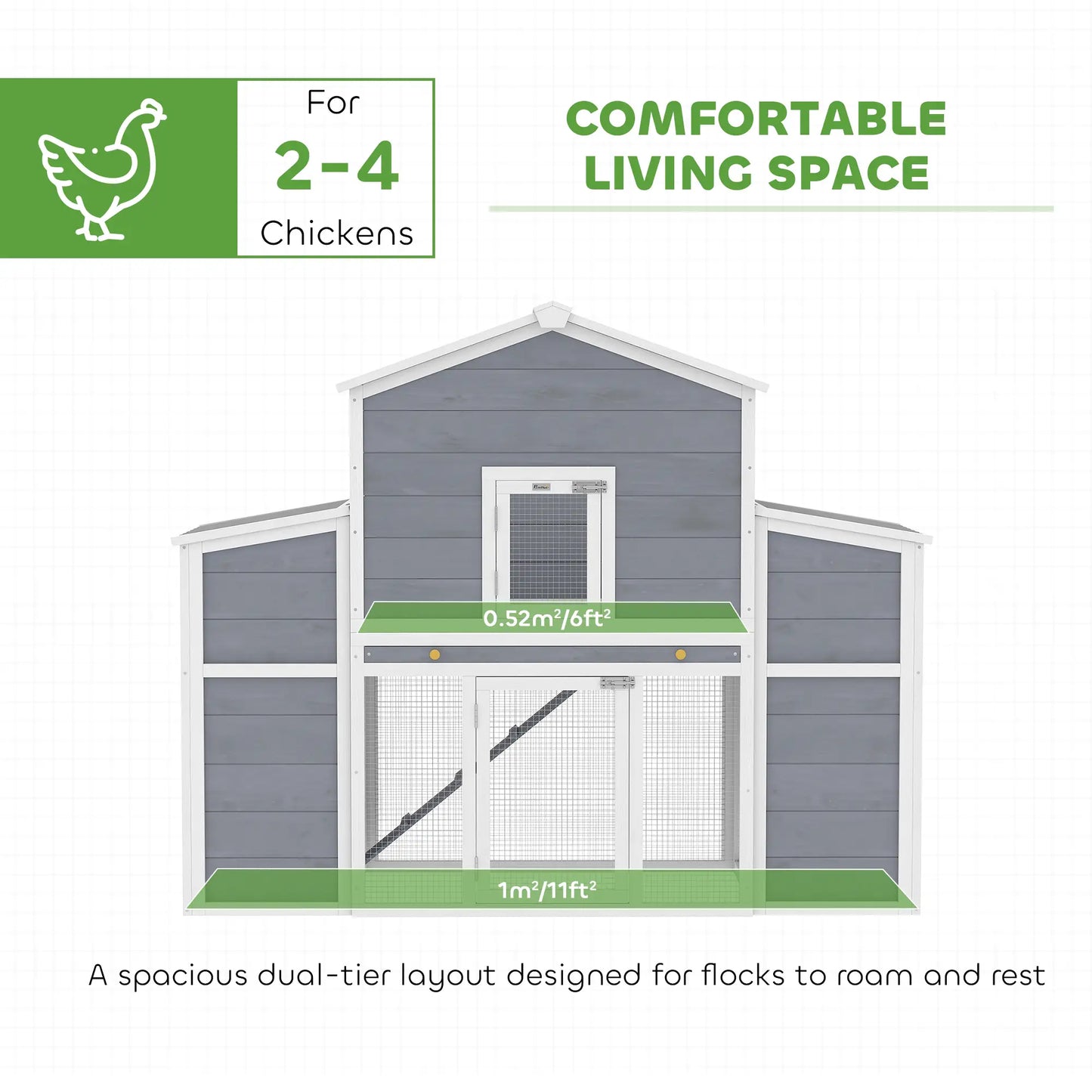 66.5" Large Chicken Coop, Wooden House, 2 Nesting Boxes, Sliding Tray, Ramp Chicken Coops at Gallery Canada