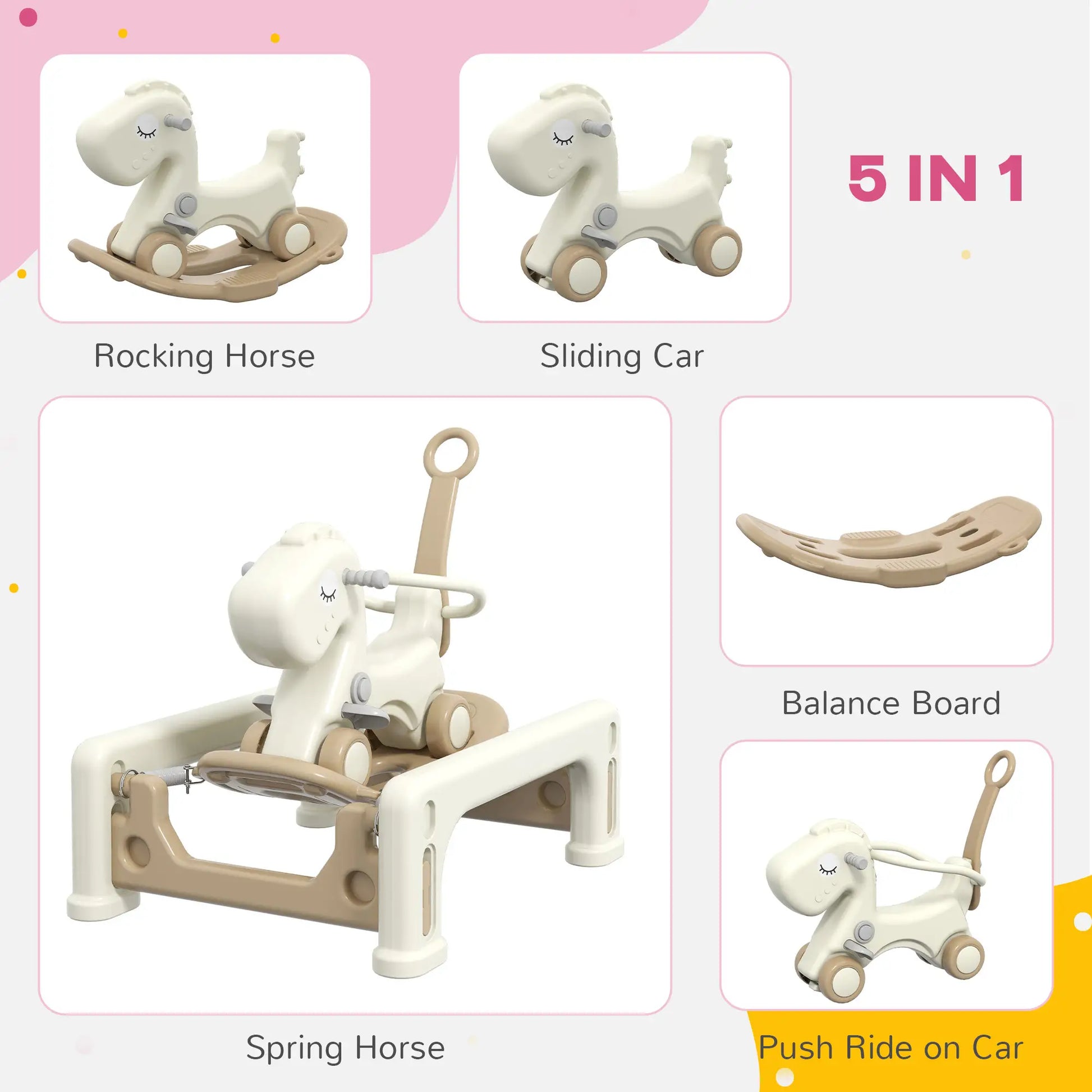5 in 1 Rocking Horse for Toddlers, Balance Board, Push Handle, 4 Wheels Rocking Horses at Gallery Canada