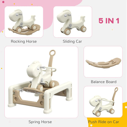 5 in 1 Rocking Horse for Toddlers, Balance Board, Push Handle, 4 Wheels Rocking Horses at Gallery Canada