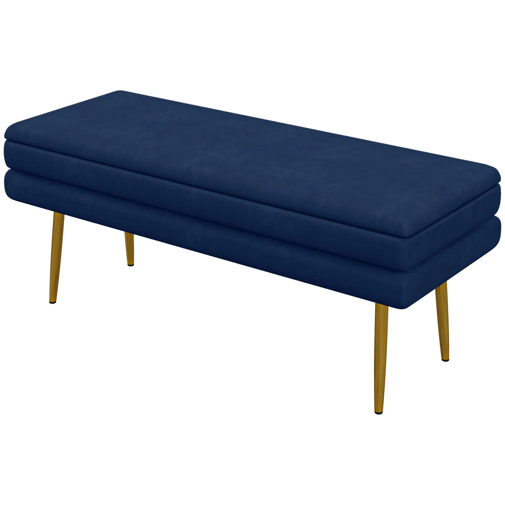 Velvet Upholstered Bench, Thick Padded Seat, Steel Legs, Dark Blue Storage Ottomans & Benches Dark Blue at Gallery Canada