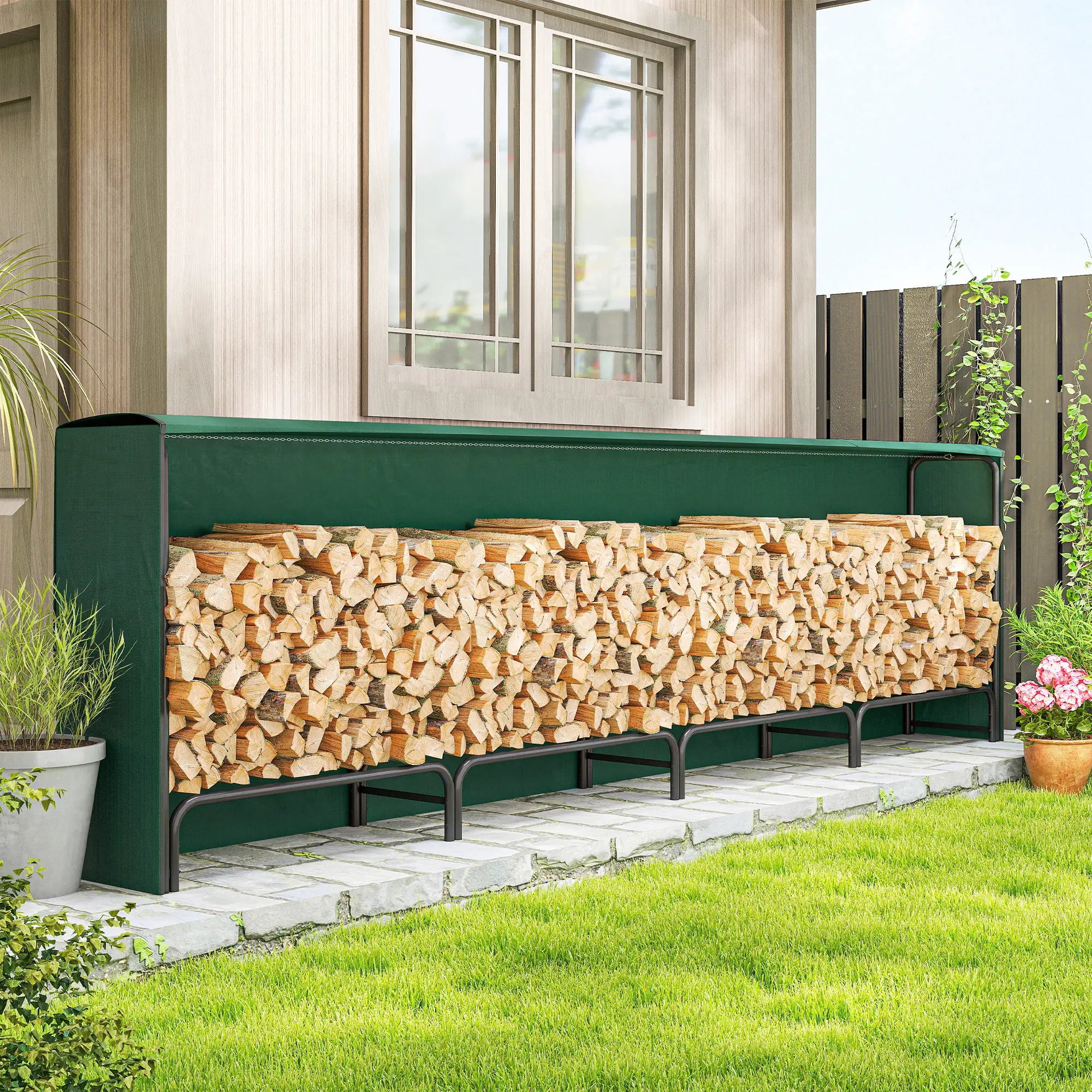 Firewood Rack with Waterproof Cover, 142