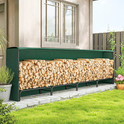 Firewood Rack with Waterproof Cover, 142" x 14" x 39", Dark Green Firewood Racks at Gallery Canada