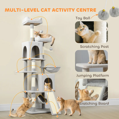 Cat Tree, 70 Inch Multi-Level Tower with Condos, Beds, Hammock, Light Grey Cat Towers at Gallery Canada