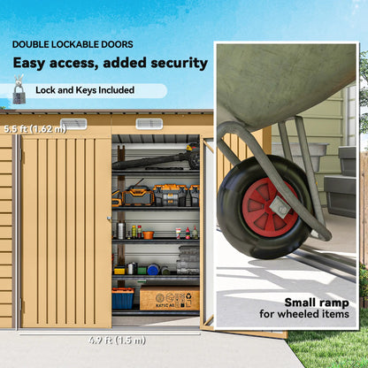 8 x 4FT Galvanized Metal Garden Storage Shed, Double Doors, 2 Vents, Yellow Sheds at Gallery Canada