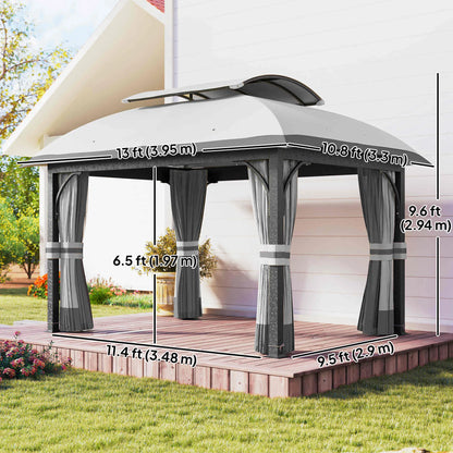 11' x 13' Patio Gazebo, Double Roof Canopy with Netting, Light Grey Gazebos at Gallery Canada