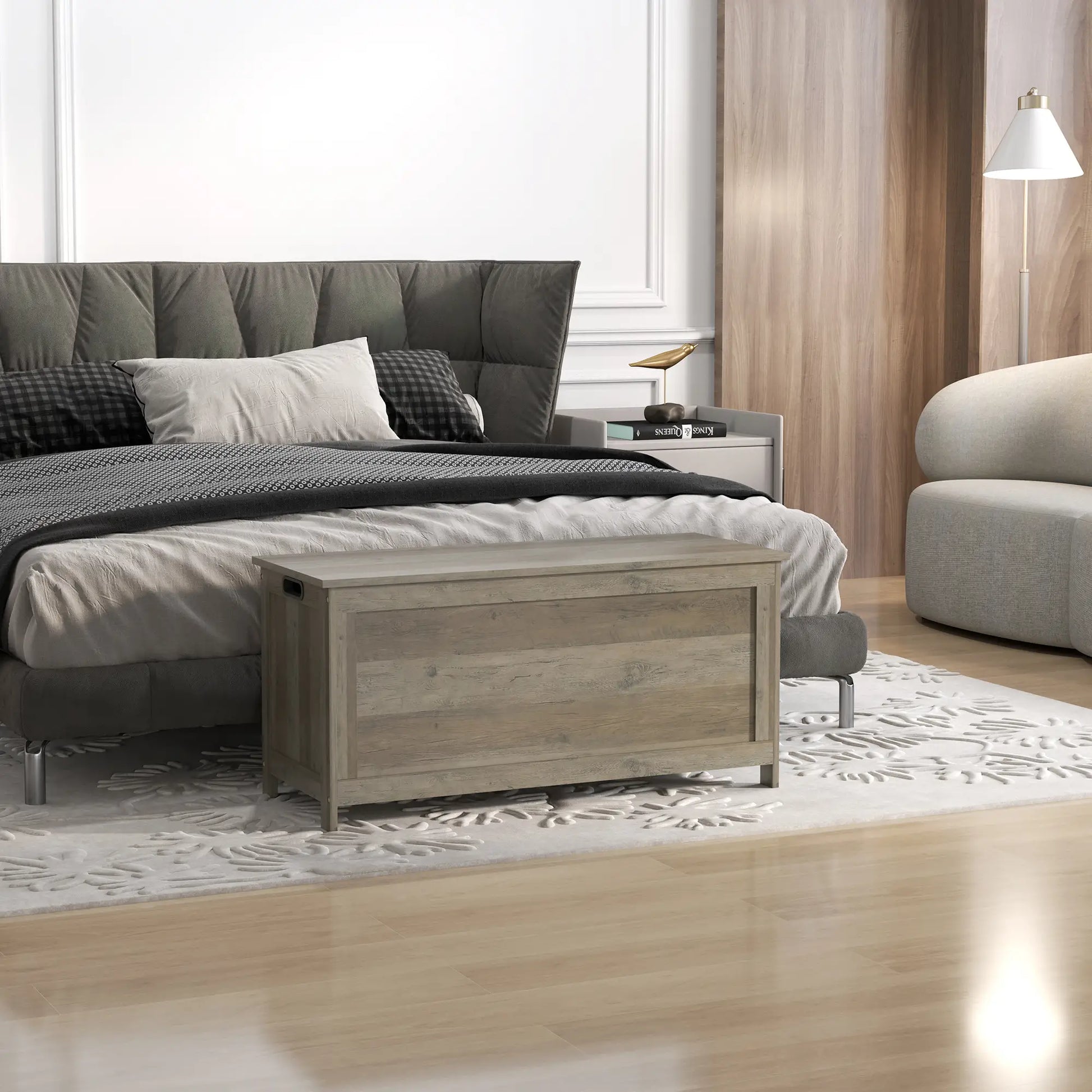 Storage Trunk, Entryway Bench with Side Handles, Distressed, Grey Storage Cabinets at Gallery Canada