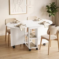 Folding Dining Table, Drop Leaf, 2 Shelves, 120cm, White